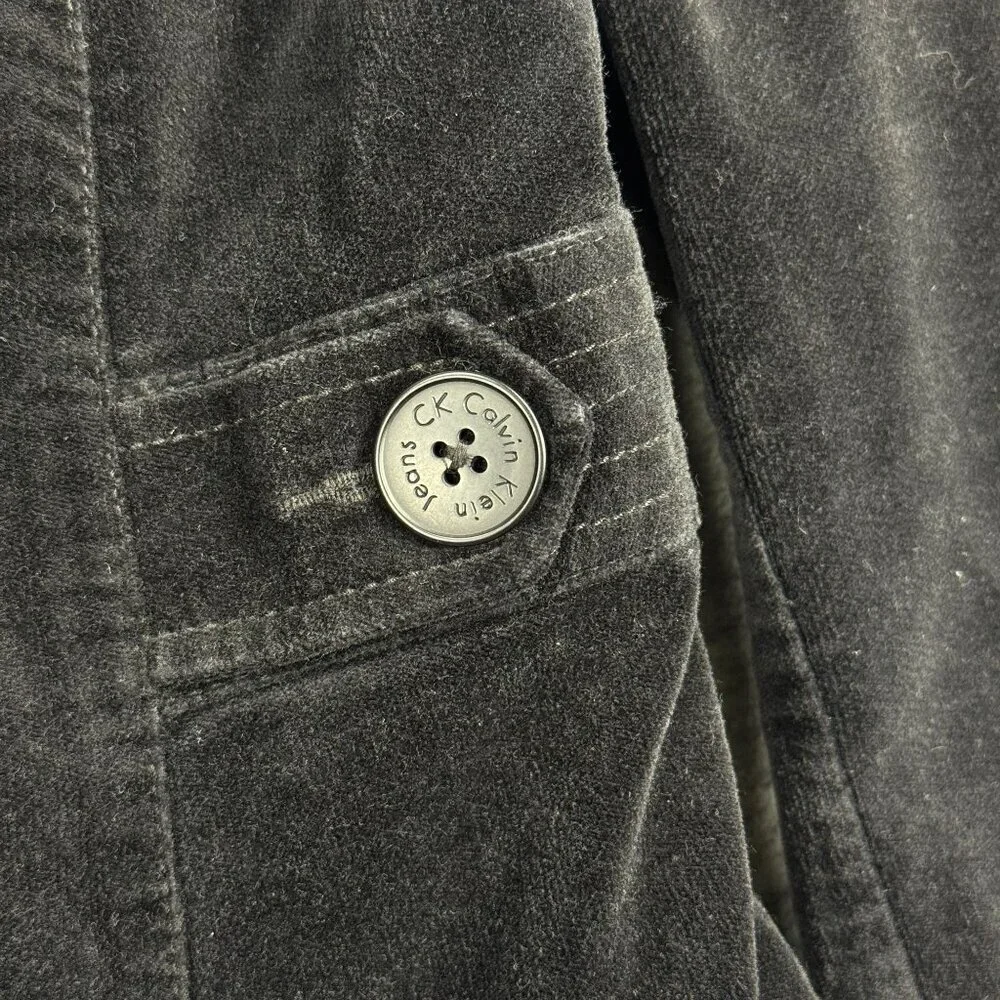 Y2K Calvin Klein Black Velour Jacket Blazer M Academia Whimsigoth Dark Romance